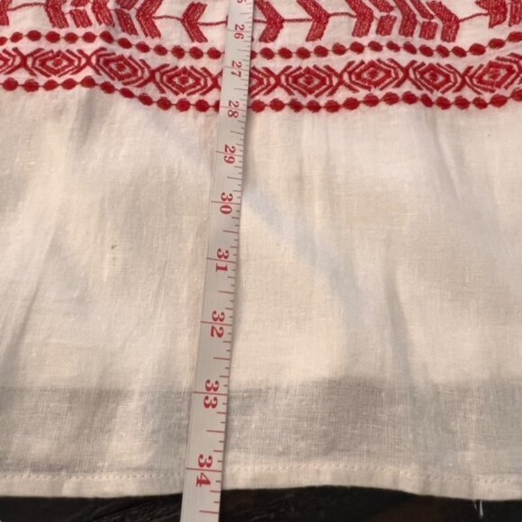 C. Puce Sleeveless Lined Dress Linen Blend Red Embroidered Trim BOHO Summer EUC - Picture 12 of 16